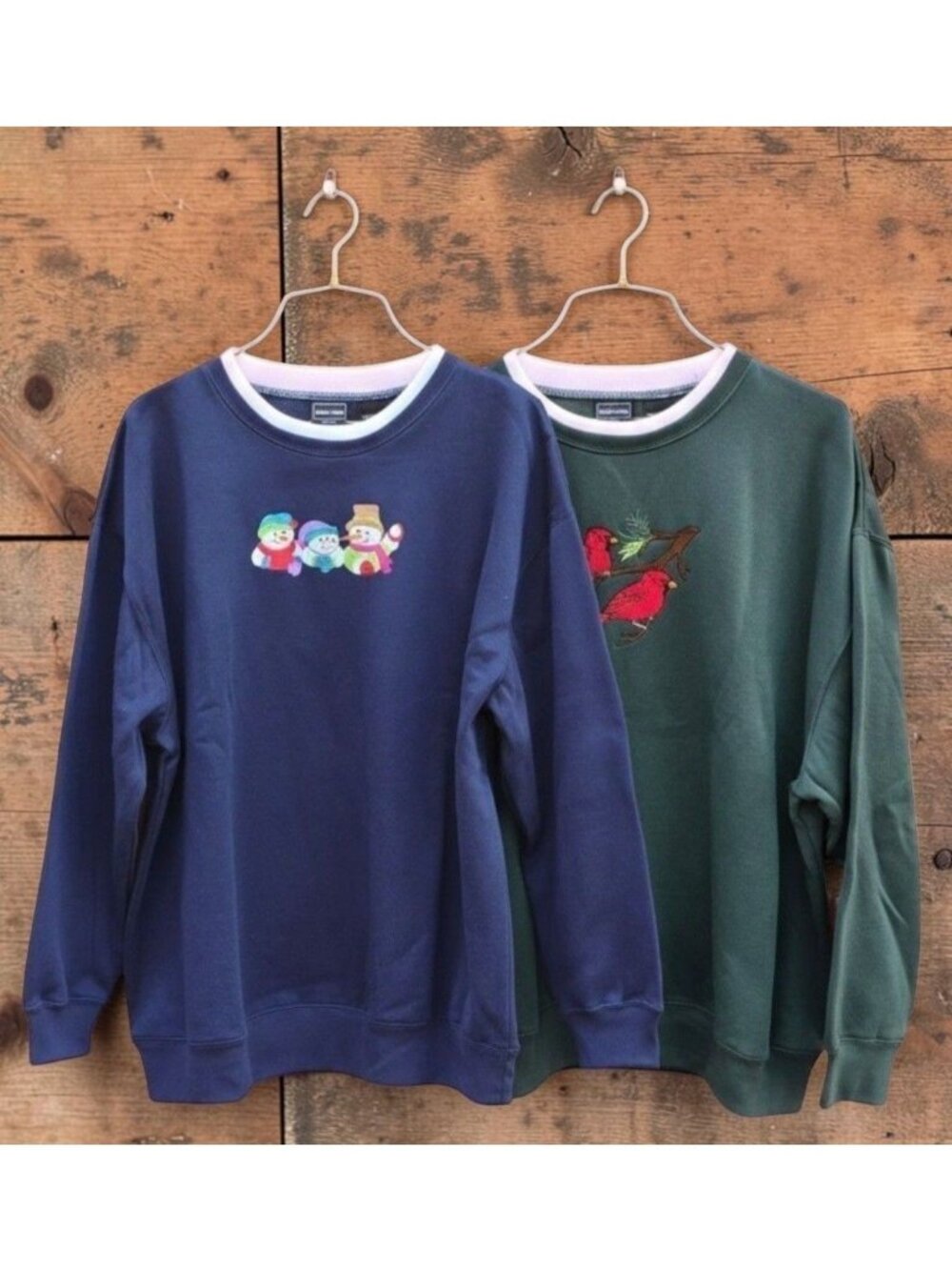 VTG Bobbie Brooks 2pc Sweatshirt Lot 2XL Embroidered Snowman Cardinal Winter